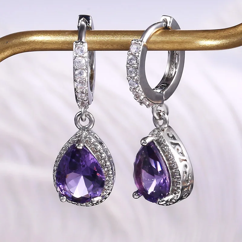 New Arrival Female Earrings 925 Silver Needle Purple Gem Earrings For Women Wedding Jewelry Girlfriend Gift Pendientes