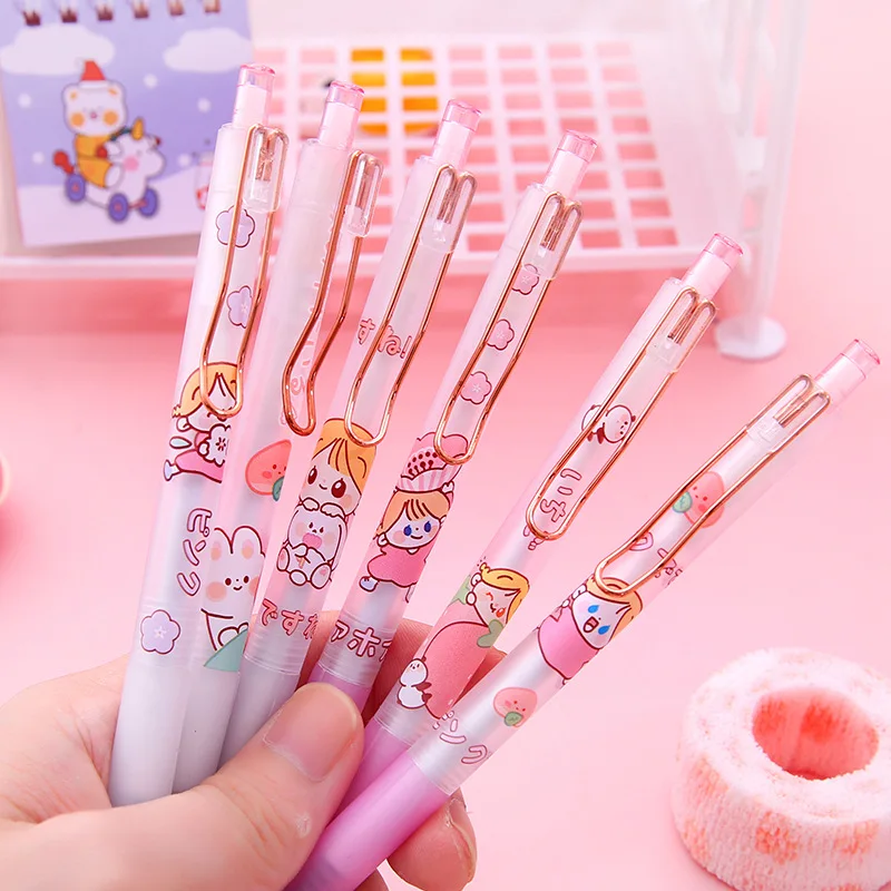 

36 pcs/lot Strawberry Girl Press Gel Pen Cute 0.5mm black Ink Signature Pens Promotional Gift Office School Supplies