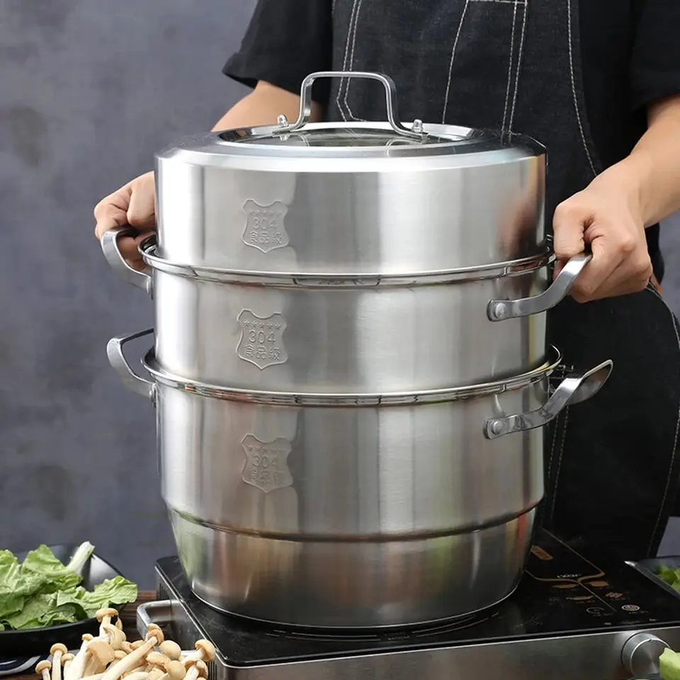 Steamer Pot Double Boilers 304 Stainless Steel Soup Pot Cooking Pot Household Pan Casserole Pot With Thickened Bottom Steaming