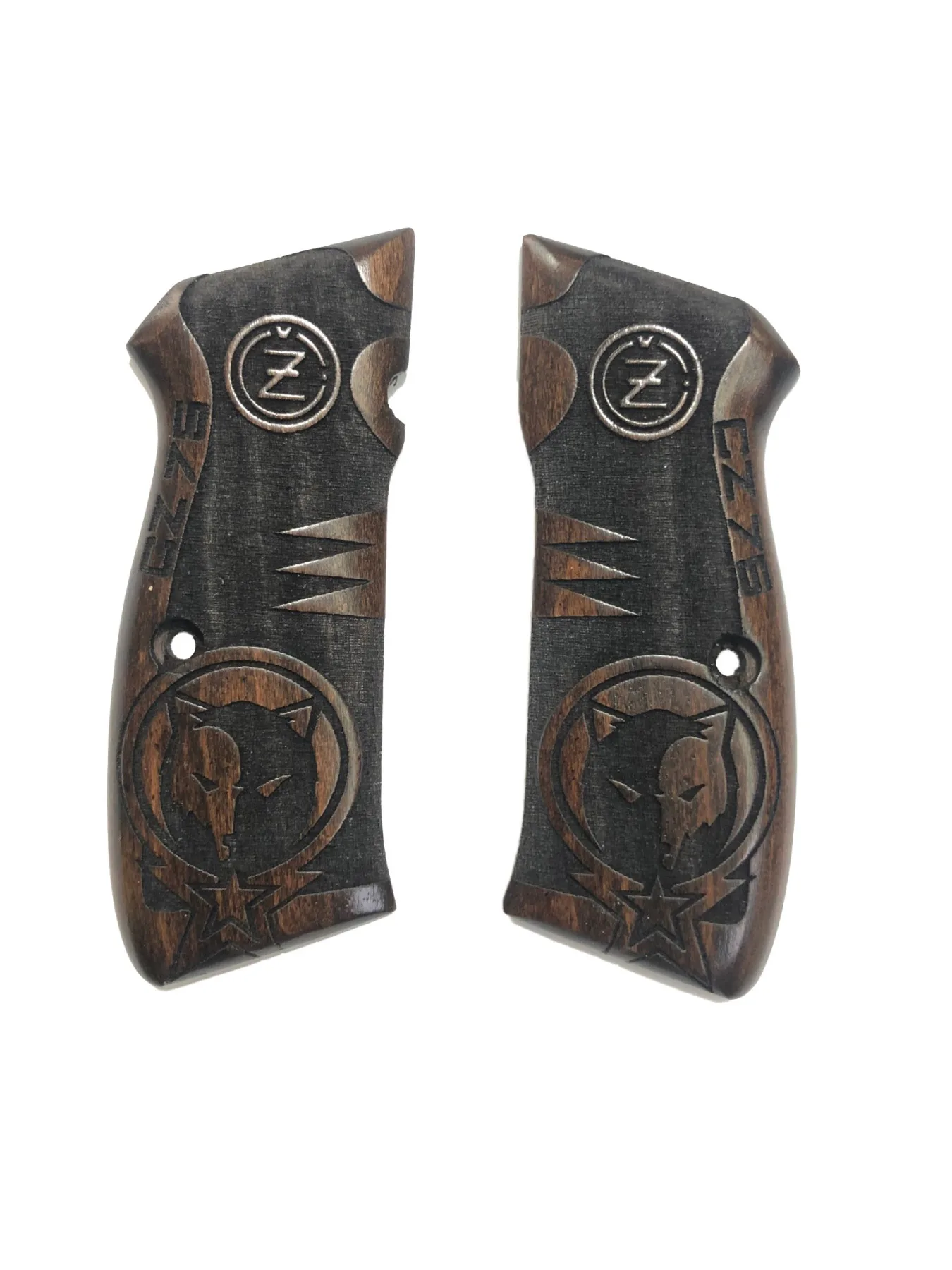 

CZ75 Compatible the Moon the stars and Wolf Pattern Laser Cut Dark Wooden Grip