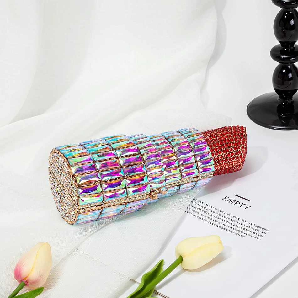 Lipstick Evening Crystal Clutch Bag Women 2021 Luxury Boutique Metal Rhinestone Wedding Purses And Handbags Designer Top Quality