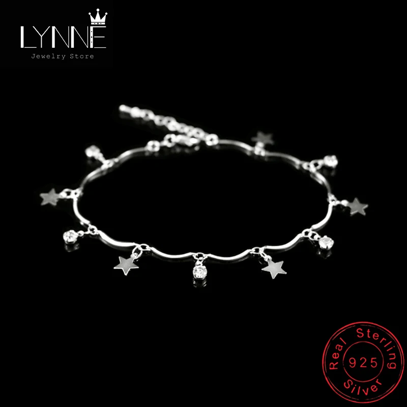 Newest Bohemia 925 Sterling Silver Round Rhinestone Star Pendant Anklets Women Fashion Jewelry Summer Zircon Foot Chain Bracelet