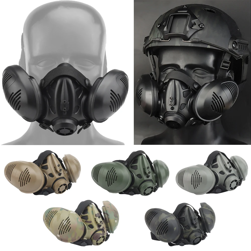 Tactical Respirator Mask Bilateral Half Face Gas Mask For Militar Paintball Airsoft CS War Games Cosplay Protective Equipment