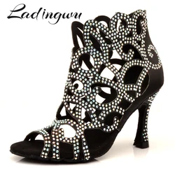 Ladingwu Brands Latin Dance Shoes Laser Engraved Rhinestone Professional Dance Shoes Customizable Colors Salsa Dance Shoes