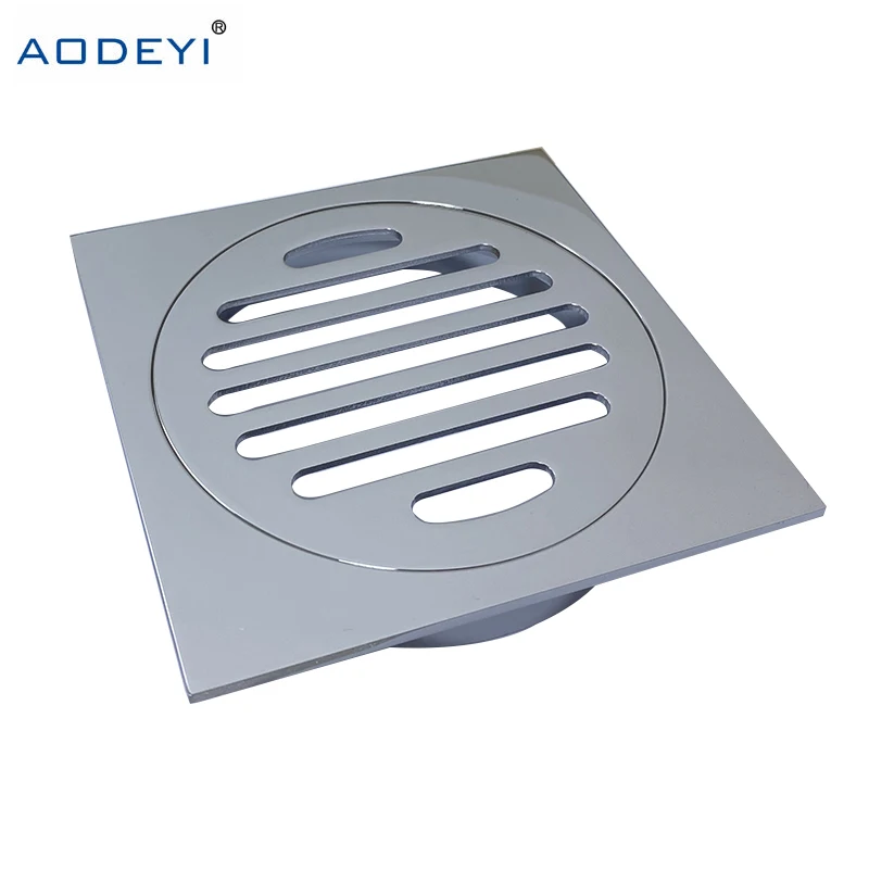 AODEYI Housetop All Brass Shower Drain Bathroom Floor Drain Tile Insert Square Anti-odor Floor Waste Grates Black Chrome Finish