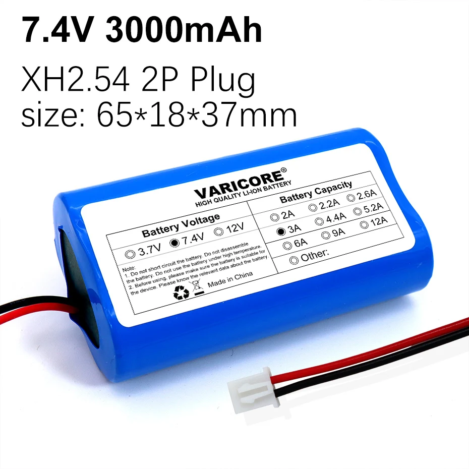 7.4V/8.4V 18650 Lithium Batterij 2600Mah 3000Mah 5200Mah 6000Mah 9000Mah 12000Mah met Pcb Beschermen XH2.54 2P Plug