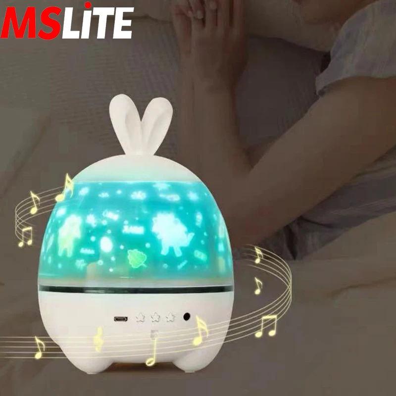 Romantic Music Charging Rotating Projection Lamp Rabbit Shape Home Party Decor Baby Sleep Lighting LED Projector Night Light