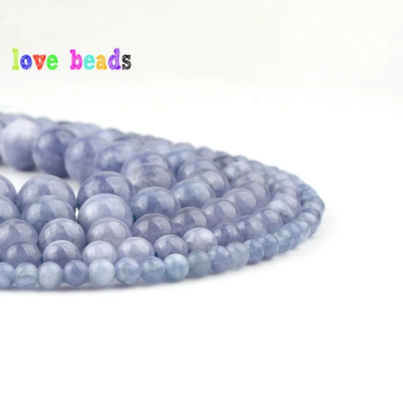 Natural Stone Beads Blue Angelite Round Loose Spacer  Beads for Jewelry Making 6/8/10/12mm Strand 15\