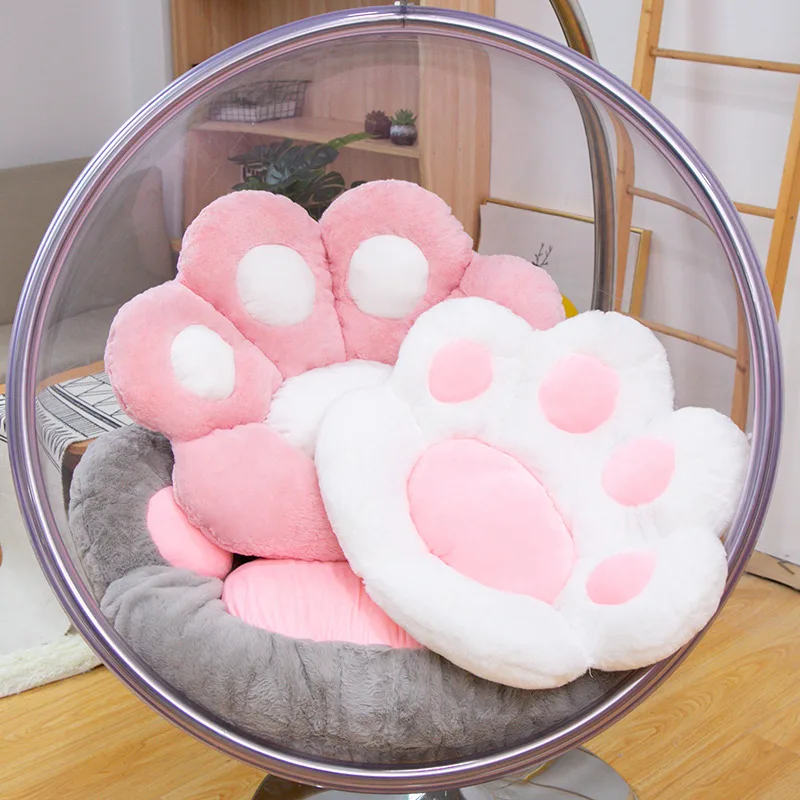 High Quality Pink Cushion Colorful Long Plush Cat Paw Chair Seat Cushion Thorw Back Comfortable Thick Stool Butt Office Gift