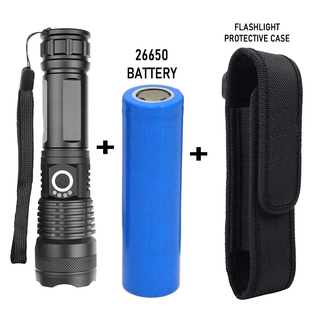 

XHP50.2 Most Powerful USB Rechargeable Flashlight 5 Modes Zoom LED Torch Light 18650 or 26650 Battery Best Camping Outdoor New