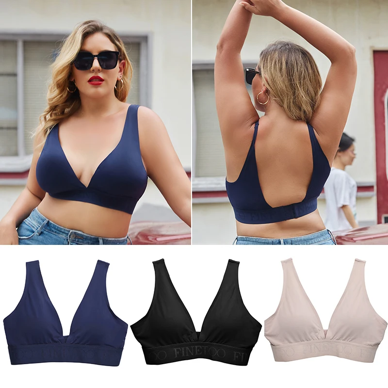 FINETOO Plus Size Women Cropped Top Female Bra S-XL V-Neck Girls Lingerie Active Bras Sexy Woman\'s Underwear Push Up Tube Tops