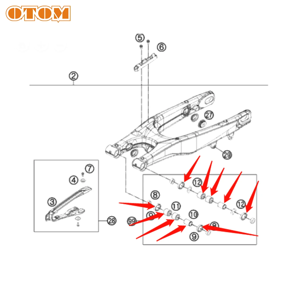 OTOM Motorcycle New Swing ARM Maintenance Kit Roller Needle Bearing Oil Seal Bushing For KTM EXC SXF XCF HUSQVARNA FC FE TC TE