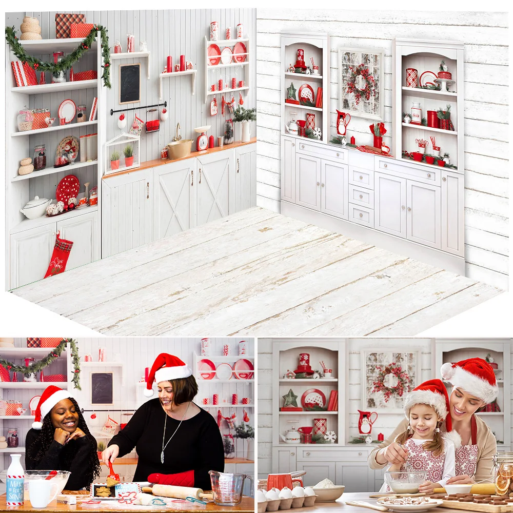 

Winter Kitchen Room Background Christmas Kitchen Children Family Portrait Backdrop Studio Candle Window Kitchenware Decorations