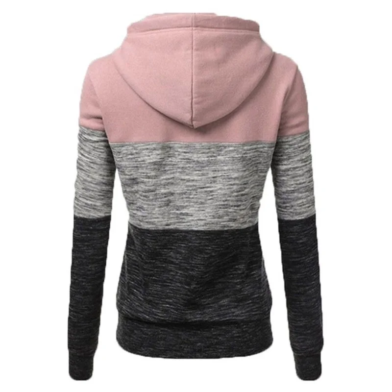 Autumn and winter women's long sleeved hoodie, pullover hoodie, casual sportswear, patchwork color striped hoodie, top