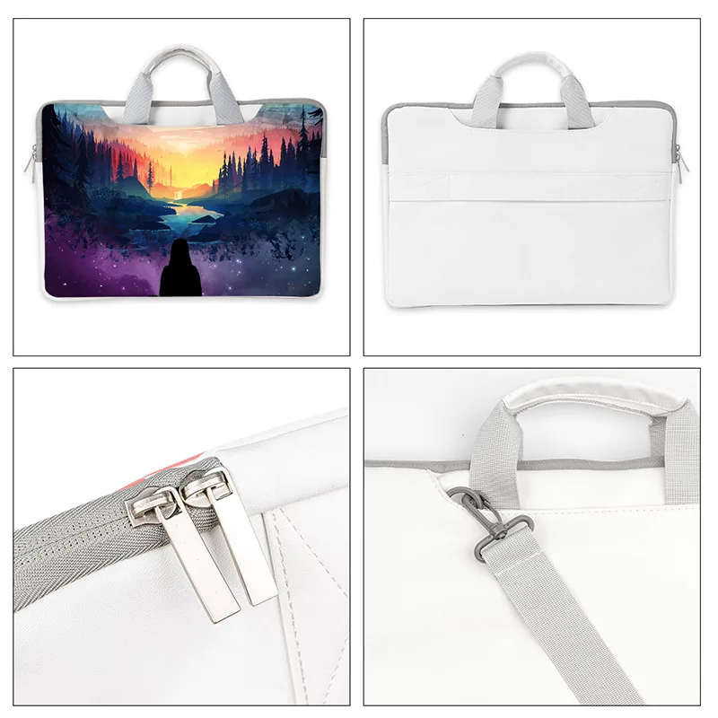 13.3 14 15.6 17.6 Inch Laptop Bag Custom Skin PU Waterproof Messenger Shoulder Bag with Strap   Carry On Handle Laptop Case