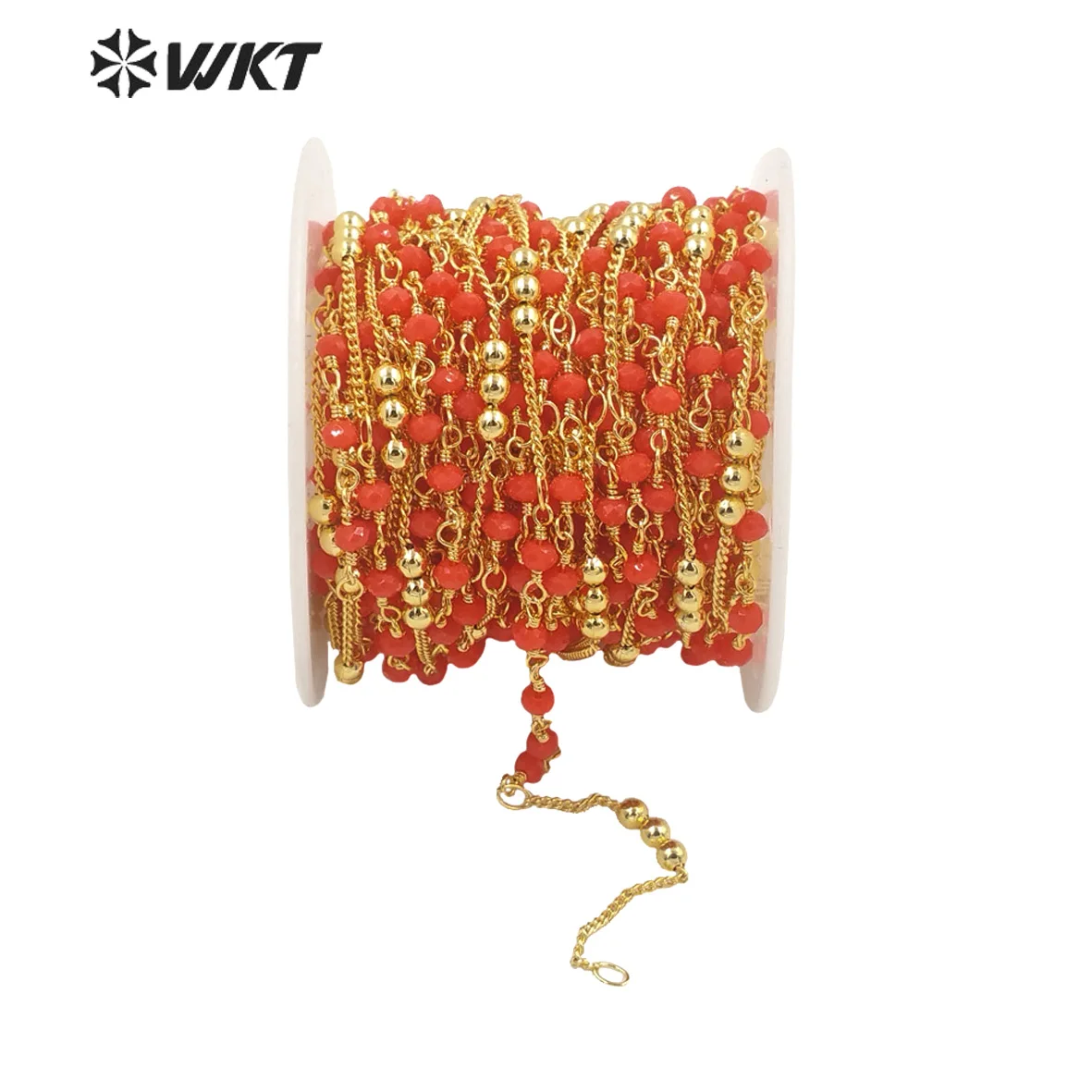 

WT-RBC200 Amazing Handmade gold plated red beads chain by meter tiny brass chain women DIY Jewelry necklace chain