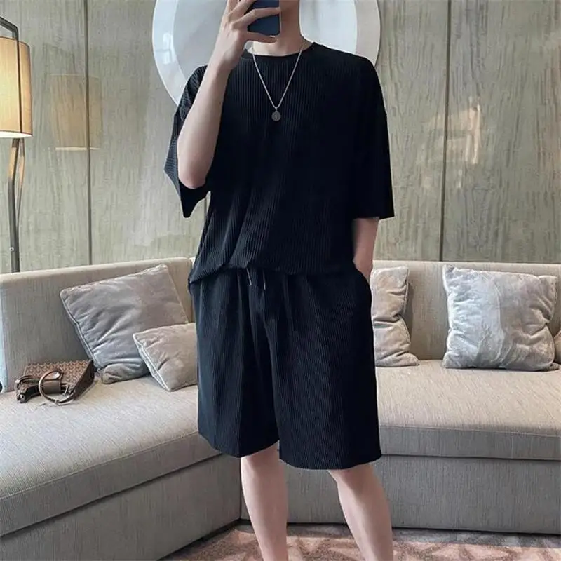 Men's Short Sleeve Short Two Pieces Of Summer New Pure Color Urban Youth Fashion Casual Versatile Loose Large Size Suit