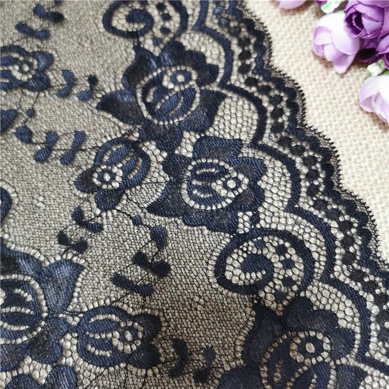 20CM Black Wide Elastic Mesh Lace Embroidery Knitted Fabric For Sewing Accessories Used On Dress And Clothes E1082