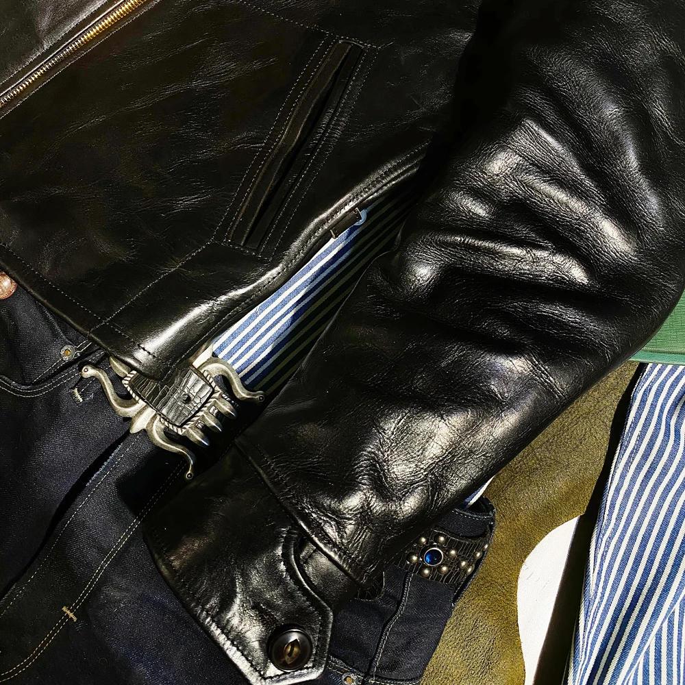 CDJ-97 Read Description! Asian Size Super Top Quality Genuine Horse Leather Slim Classic Horsehide Stylish Rider Jacket