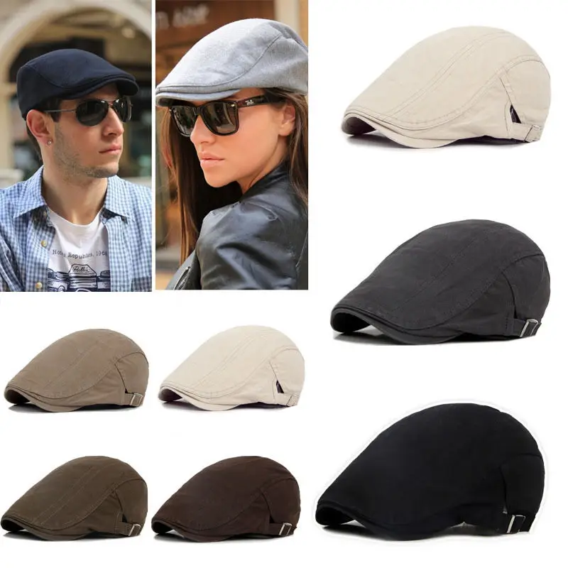 Boina ajustable para hombre y mujer, sombrero de ala de hueso transpirable para el sol al aire libre, gorra plana sólida de espiga