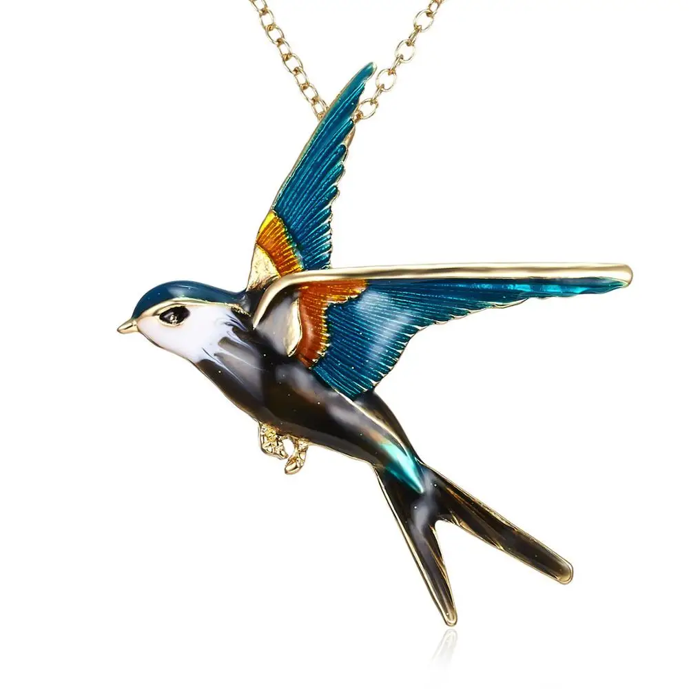 Fashion New Necklace For Women Three-color Swallow Painting Oil Bird Animal Brooch Necklaces Dual-use Versatile Jewelry Gift