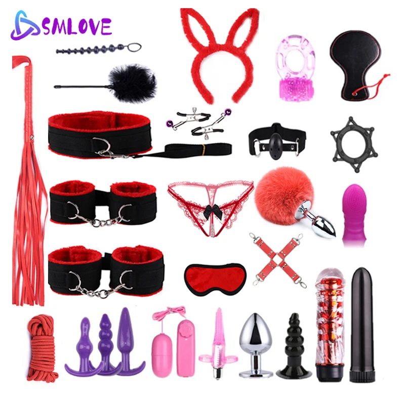 

SMLOVE Lots Sex Toys For Women BDSM Erotic Nipple Clamps Handcuffs Whip Anal Plug Gag Vibrator Bondage Set Adult Games Sexy Shop