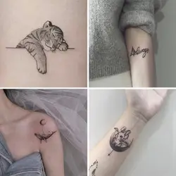 New Black and White Tiger Tattoo Stickers Waterproof Long-Lasting Fake Tattoo Small Fresh Couple Cute Temporary Tattoo Stickers