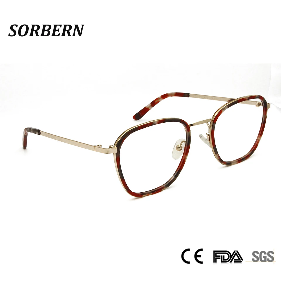 

SORBERN Fashion Women Myopia Glasses Pattern Color Alloy Metal Eyeglasses Trendy Young Optical Frames Fake Glasses Clear Lens