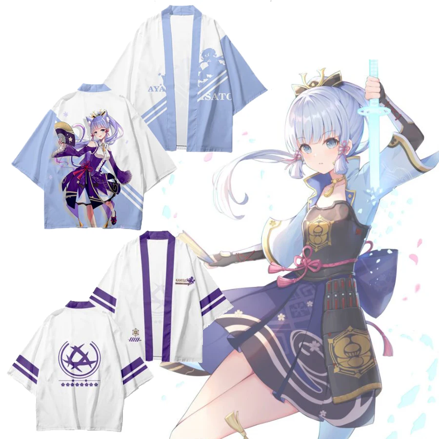 

Game Genshin Impact Kamisato Ayaka Japanese Kimono Haori Yukata Cosplay Women/Men Summer Short Sleeve Kimono Shirts Streetwear