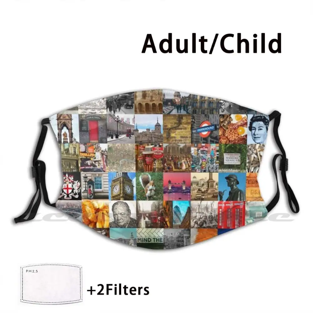 Everything From London : Collage Of City And History Mask Adult Child Washable Pm2.5 Filter Logo Creativity London City