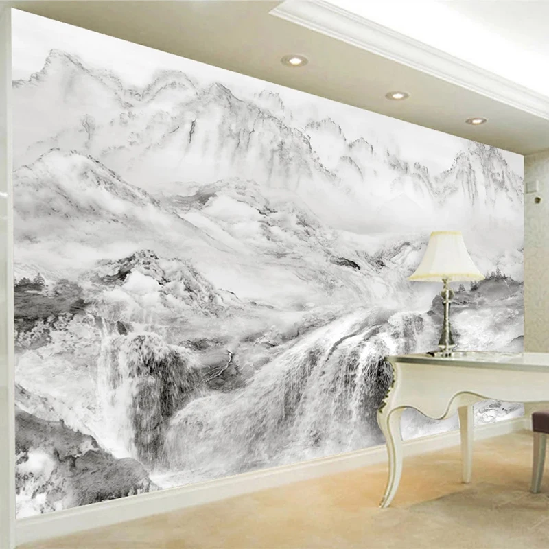 

Custom Self-Adhesive Waterproof Wallpaper 3D Black And White Marble Artistic Landscape Painting Photo Mural Living Room Stickers