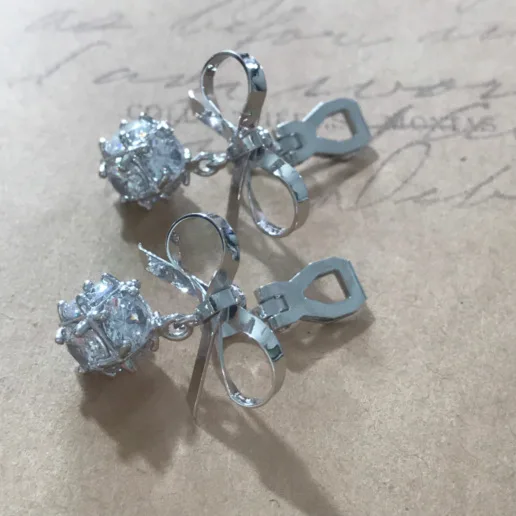 GRACE JUN High Quality CZ Ball Shape Clip on Earrings No Pierced  Bridesmaid Wedding l Bow-knot Drop Earrings Charm Ear Clip New