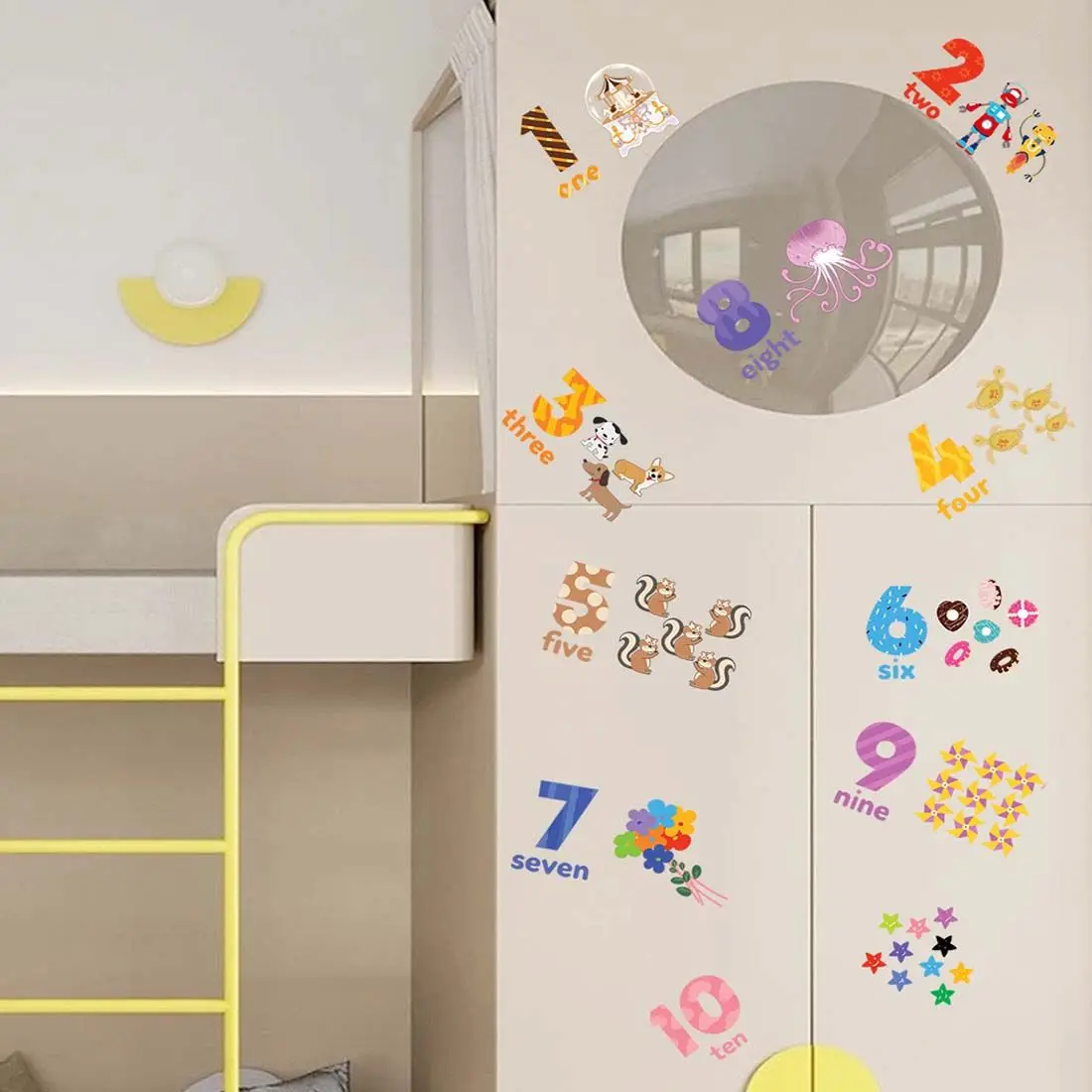 Home Decor For Children Room Vinyl Mural Art Early Education Number Wall Decal Cartoon Animal Wall Sticker Jungle Fruit