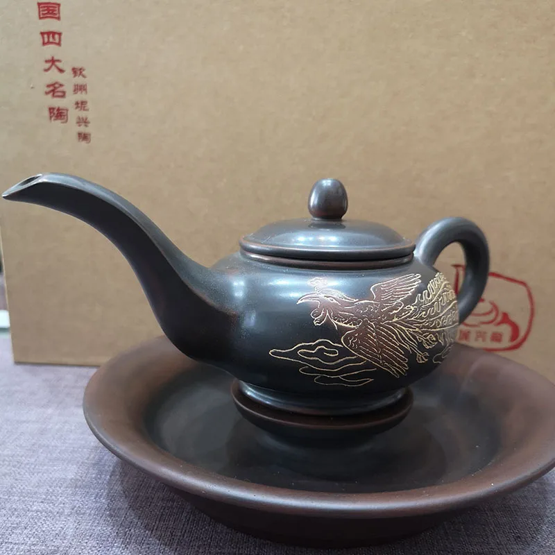 Qinzhou Nixing Pottery Teapot 100% Handmade Aladdin\'s Lamp Teapots Chinese Traditional Dragon and Phoenix Carving Dropship