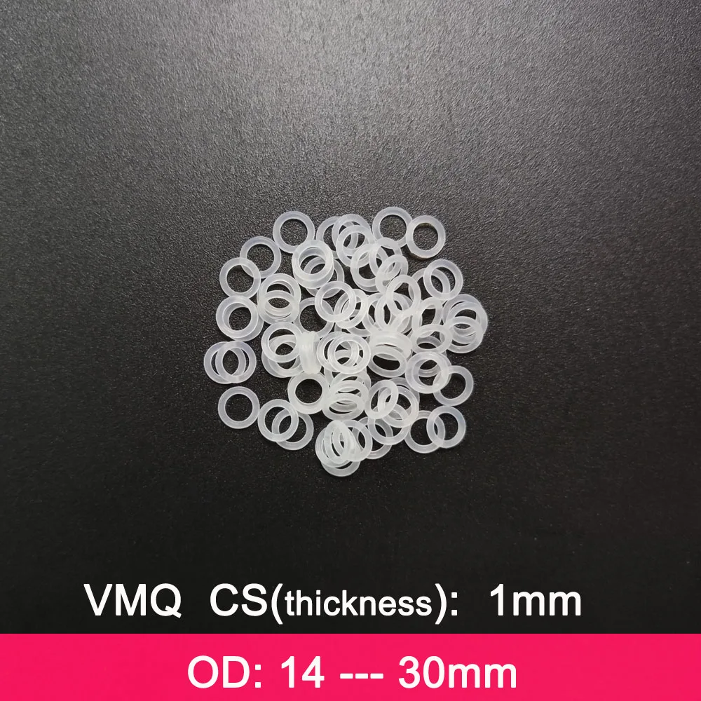 VMQ Rubber Ring Gasket C/S 1mm Thickness OD 14/15/16/17/18/19/20/21/22/23/24/25/26/27/28/29/30mm O Ring Silicone Seal Washer