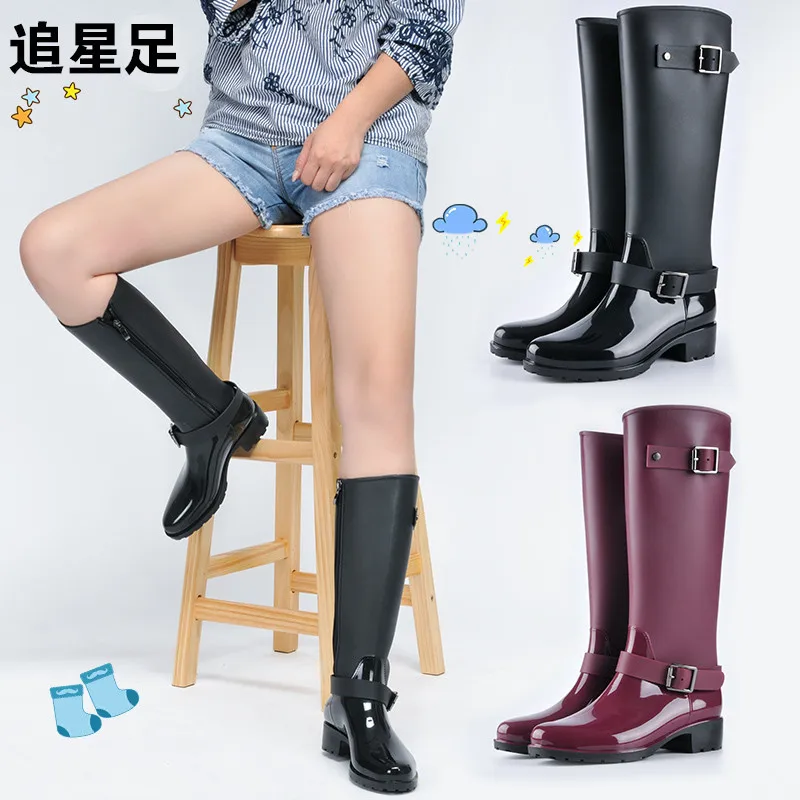 NEW PVC Ladies Waterproof Rain Boots Women Rubber Breathable Fashion Knee High Anti-slip Rainboots Water Shoes Female