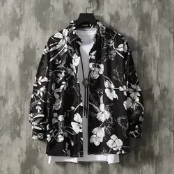 New Men's Shirt Japan Fashion Streetwear Single Breasted Flower Shirts Men Tops Casual Trend Men Clothing Long Sleeve Shirts Men