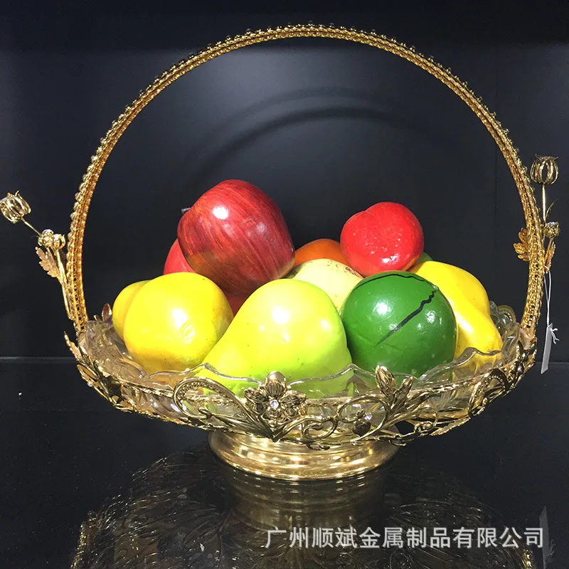 European style metal glass flat fruit plate with diamond decoration Hotel KTV fashion luxury food plate