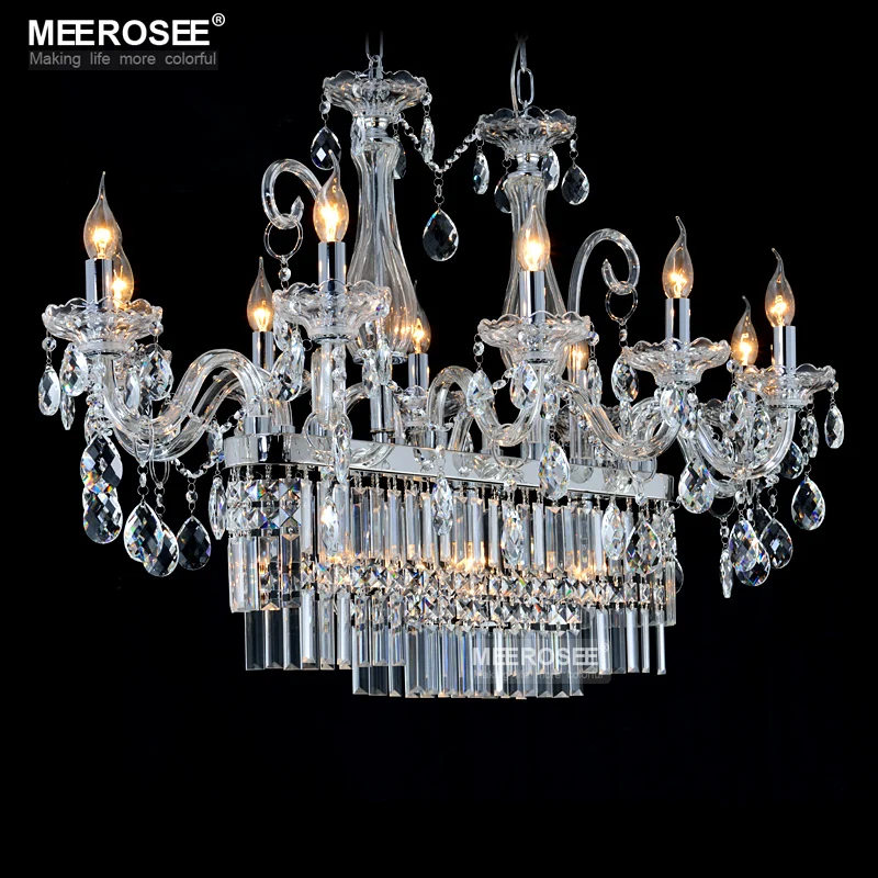 

Luxurious Rectangle Chandelier Light Fixture Crystal K9 Pendant Lamp 13 Heads Glass Home Lighting for Living room Foyer