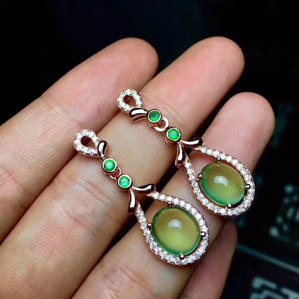 fashion grape green prehnite earring  for women earring silver earrings natural gem grape color girl birthday party gift