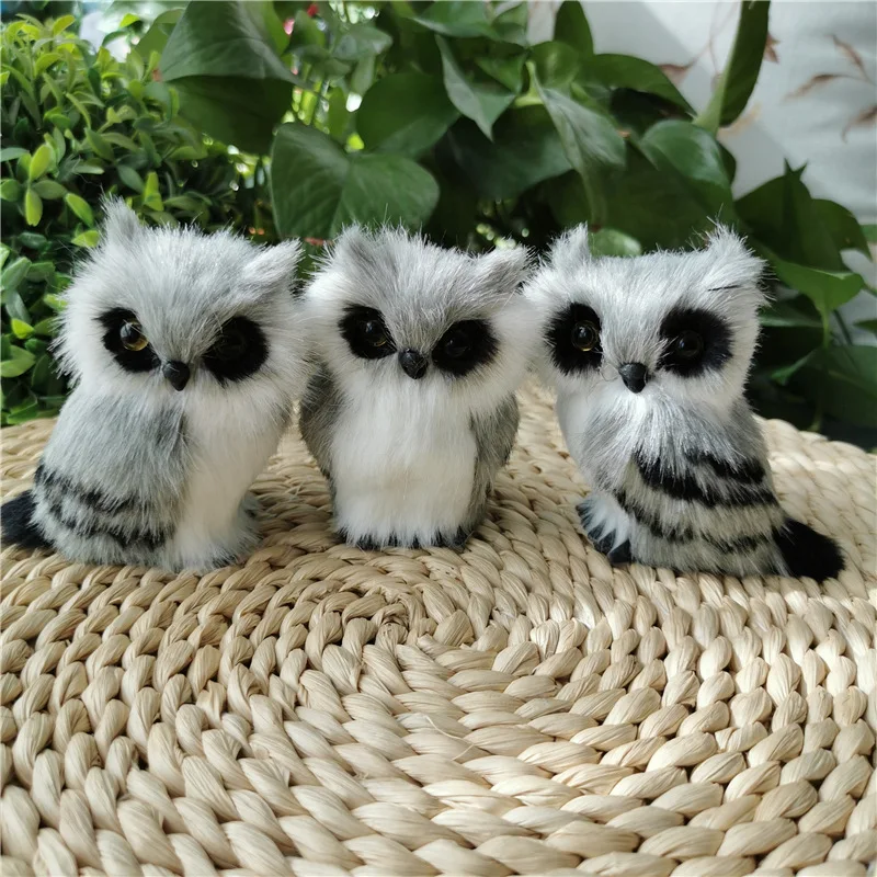 3 шт. в комплекте, милые модели совы в реальном времени, пластиковые и меховые куклы с серой совой, украшение для дома, подарок около 6x6x9 см xf2686