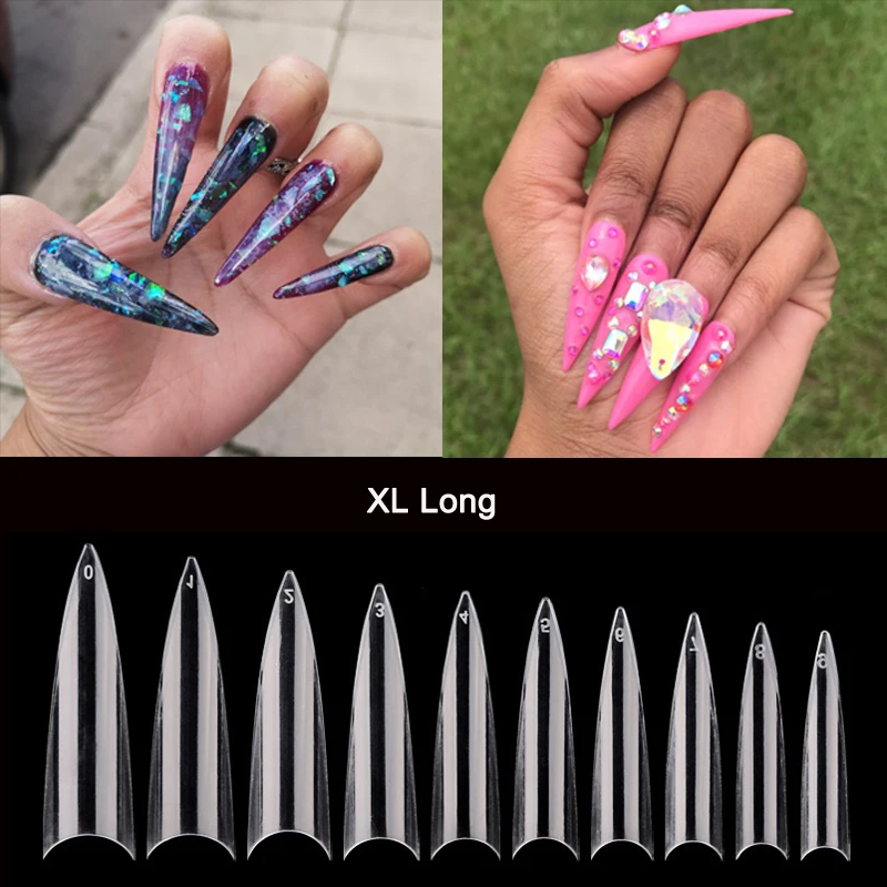 

500/600 Pcs/Bag Professional XL Long Stiletto False Nails French Sharp Half Cover Nail White/Nature/Clear Manicure Art Tips