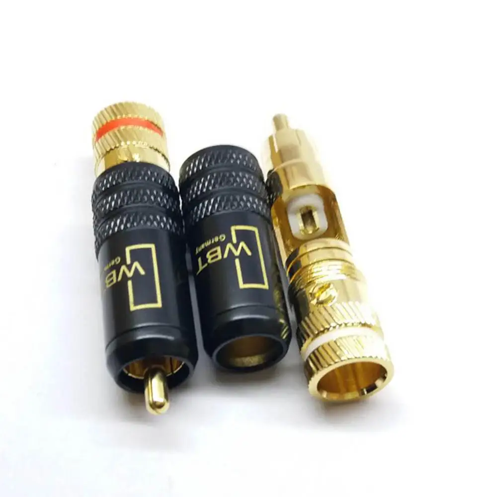 Conector de sinal hifi rca, 4 peças, plug de linha wbt 0144 rca, cabeça de lótus, conectores de plugue de cobre