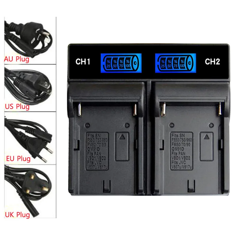 

new NP-F970 LCD Display Dual Channel Camera Battery Charger for Sony NP-F550 F750 F950 F960 NP-FM50 FM500H FM70 FM90 QM71D QM91D