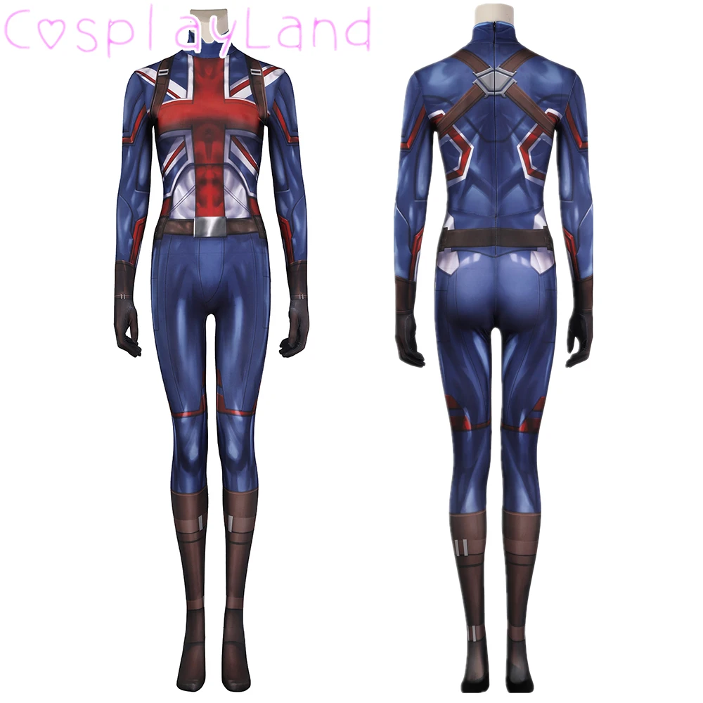 

Newest What If Captain Carter Cosplay Outfit Peggy Carter 3D Printed Costume Stretchy Bodysuit for Women Jumpsuit