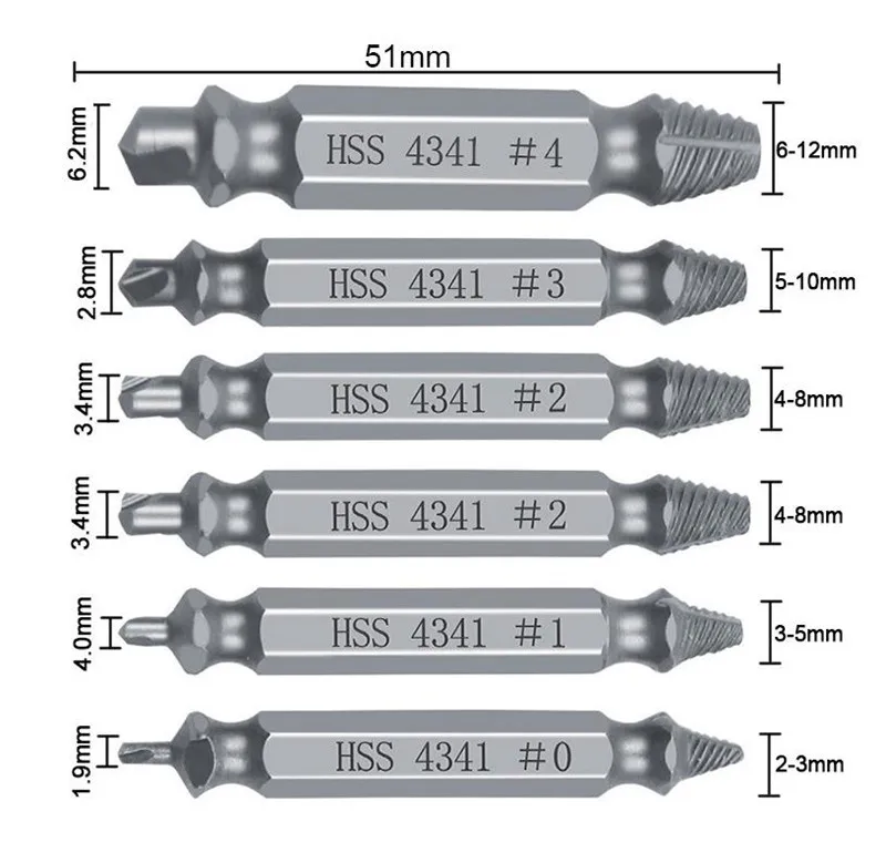 Set di estrattori a vite rotta a doppia testa, strumento di estrazione a vite rotta con dente scorrevole in acciaio ad alta velocità, estrattore di filo rotto