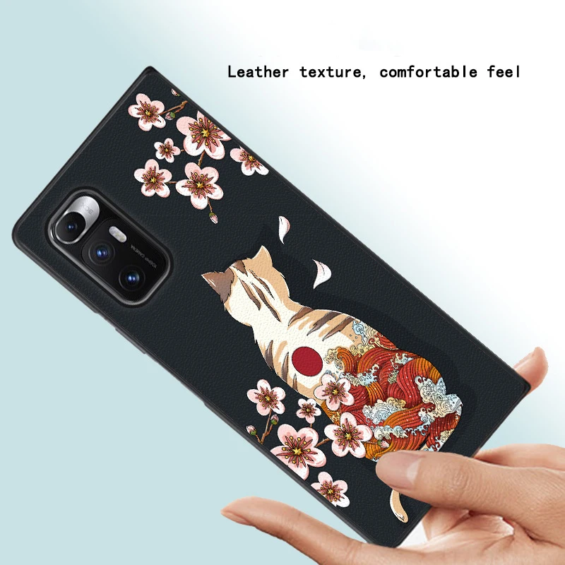 Mix Fold Funda Case for Xiaomi Mix Fold Dermatoglyphic Painting PU Leather Shell Coque Shockproof Protective Phone Case Cover