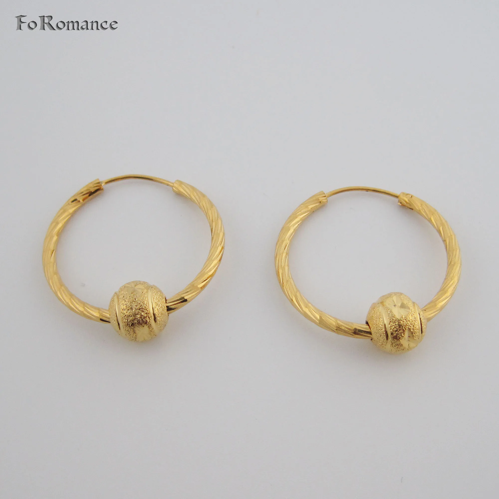 THREE PATTERN WIDTH 25MM 0.98 inch CUTE CARVED LINE SQUARE ROUND SHAPED  YELLOW GOLD PLATED HOOP  EARRING