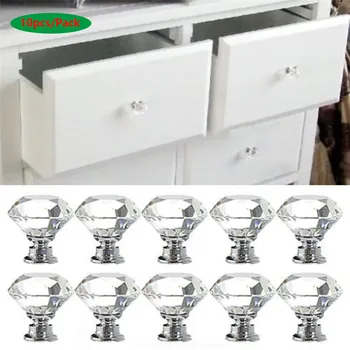 10 sztuk/paczka 40mm szkła kryształowego gałki szuflada do szafki Pull diamentowy kształt drzwi do szafki kuchenne uchwyty do szaf