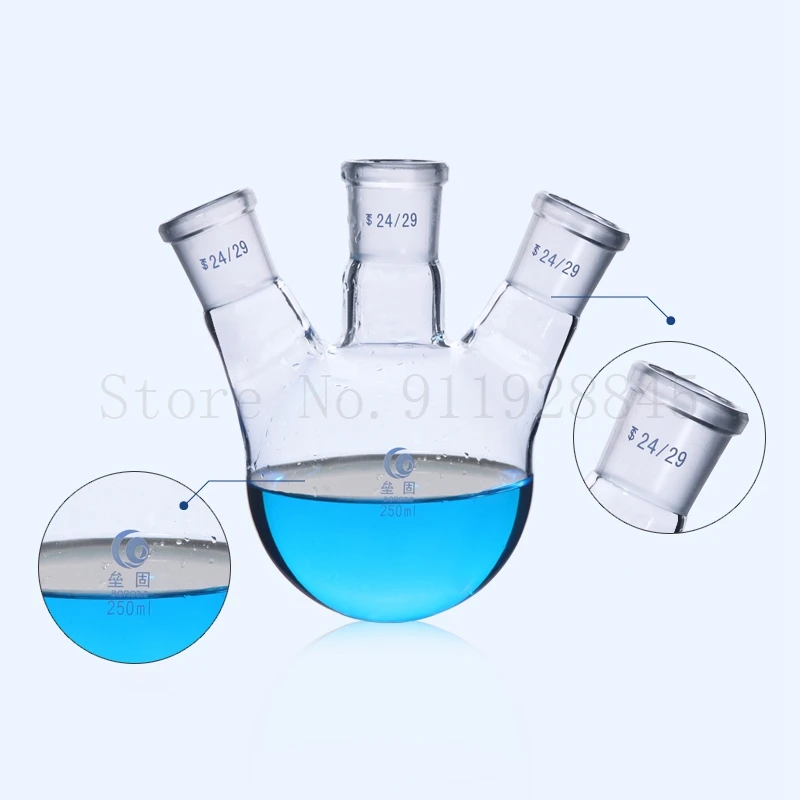 1PCS 50ml 100ml 250ml 500ml 1000ml 2000ml Lab Glass Round bottom Boiling Flask with three bever necks for Distillation